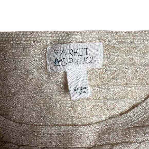Market & Spruce Cashmere Blend Cable Knit Sweater Cream Size Large - Picture 2 of 5